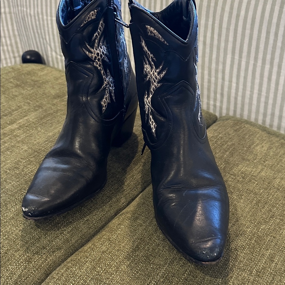 Saint Laurent Black Ankle Boots with White Accents